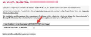 Let's Encrypt ausw&auml;hlen und Hinweise lesen